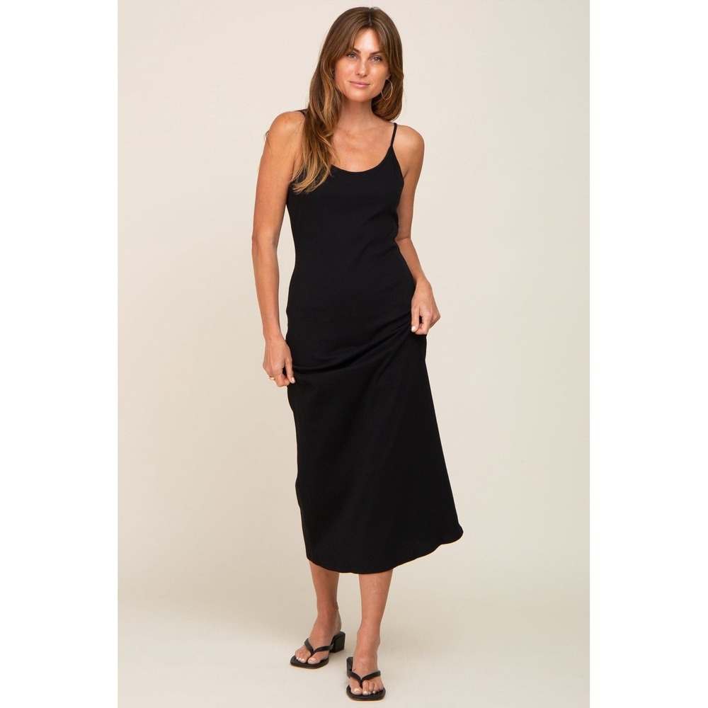 PinkBlush Maternity Dress XL Black Ribbed Maxi Sleeveless EUC Minimalist - Picture 3 of 9